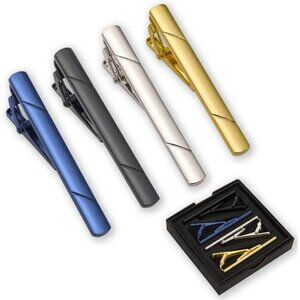 Men Tie Clip Set Black Gold Silver Blue Tie Bars for Wedding Business Gift Box